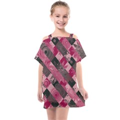 Abstract Pink Grey Stripes Kids  One Piece Chiffon Dress by SpinnyChairDesigns