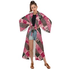 Abstract Pink Grey Stripes Maxi Kimono by SpinnyChairDesigns