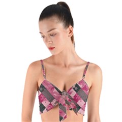 Abstract Pink Grey Stripes Woven Tie Front Bralet by SpinnyChairDesigns