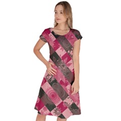 Abstract Pink Grey Stripes Classic Short Sleeve Dress by SpinnyChairDesigns