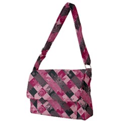 Abstract Pink Grey Stripes Full Print Messenger Bag (l) by SpinnyChairDesigns