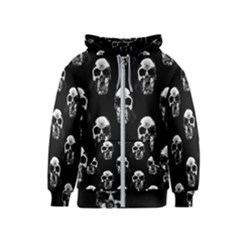 Black And White Skulls Kids  Zipper Hoodie by SpinnyChairDesigns