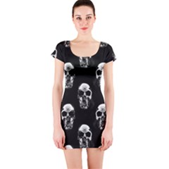 Black And White Skulls Short Sleeve Bodycon Dress by SpinnyChairDesigns