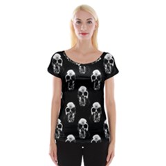 Black And White Skulls Cap Sleeve Top by SpinnyChairDesigns