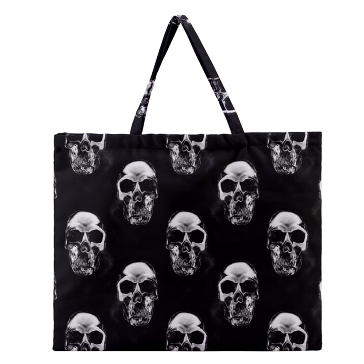 Black and White Skulls Zipper Large Tote Bag