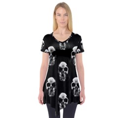 Black And White Skulls Short Sleeve Tunic  by SpinnyChairDesigns