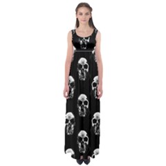 Black And White Skulls Empire Waist Maxi Dress by SpinnyChairDesigns