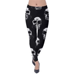 Black And White Skulls Velvet Leggings by SpinnyChairDesigns