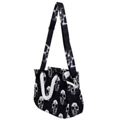 Black And White Skulls Rope Handles Shoulder Strap Bag by SpinnyChairDesigns