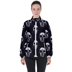 Black And White Skulls Women s High Neck Windbreaker by SpinnyChairDesigns