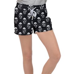 Black And White Skulls Velour Lounge Shorts by SpinnyChairDesigns