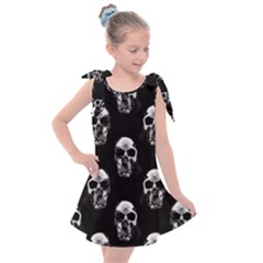 Black And White Skulls Kids  Tie Up Tunic Dress by SpinnyChairDesigns