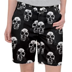 Black And White Skulls Pocket Shorts by SpinnyChairDesigns