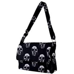 Black And White Skulls Full Print Messenger Bag (l) by SpinnyChairDesigns