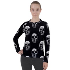 Black And White Skulls Women s Pique Long Sleeve Tee