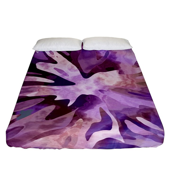 Plum Purple Abstract Floral Pattern Fitted Sheet (King Size)