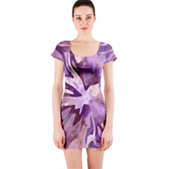 Plum Purple Abstract Floral Pattern Short Sleeve Bodycon Dress by SpinnyChairDesigns