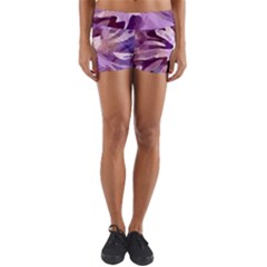 Plum Purple Abstract Floral Pattern Yoga Shorts by SpinnyChairDesigns