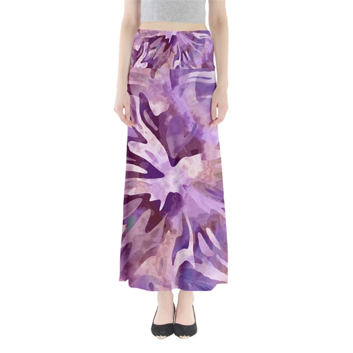 Plum Purple Abstract Floral Pattern Full Length Maxi Skirt