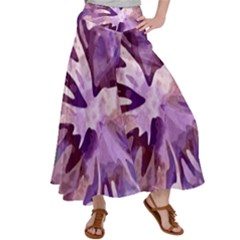 Plum Purple Abstract Floral Pattern Satin Palazzo Pants by SpinnyChairDesigns