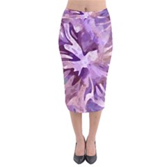 Plum Purple Abstract Floral Pattern Velvet Midi Pencil Skirt by SpinnyChairDesigns