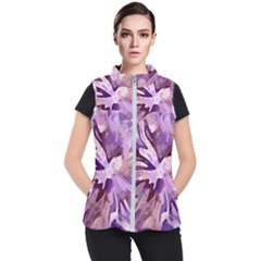 Plum Purple Abstract Floral Pattern Women s Puffer Vest by SpinnyChairDesigns