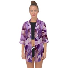 Plum Purple Abstract Floral Pattern Open Front Chiffon Kimono by SpinnyChairDesigns