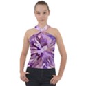 Plum Purple Abstract Floral Pattern Cross Neck Velour Top View1