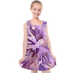 Plum Purple Abstract Floral Pattern Kids  Cross Back Dress by SpinnyChairDesigns