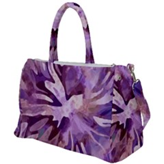 Plum Purple Abstract Floral Pattern Duffel Travel Bag by SpinnyChairDesigns