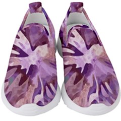 Plum Purple Abstract Floral Pattern Kids  Slip On Sneakers by SpinnyChairDesigns