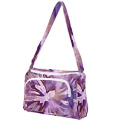 Plum Purple Abstract Floral Pattern Front Pocket Crossbody Bag by SpinnyChairDesigns