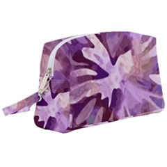 Plum Purple Abstract Floral Pattern Wristlet Pouch Bag (large) by SpinnyChairDesigns