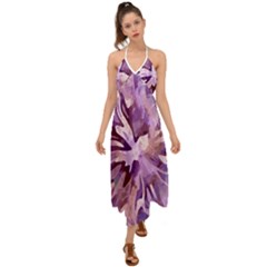 Plum Purple Abstract Floral Pattern Halter Tie Back Dress  by SpinnyChairDesigns