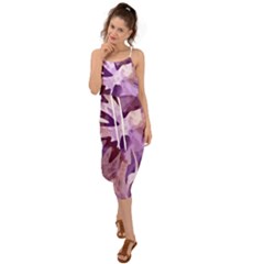 Plum Purple Abstract Floral Pattern Waist Tie Cover Up Chiffon Dress by SpinnyChairDesigns