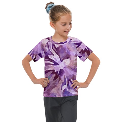 Plum Purple Abstract Floral Pattern Kids  Mesh Piece Tee by SpinnyChairDesigns