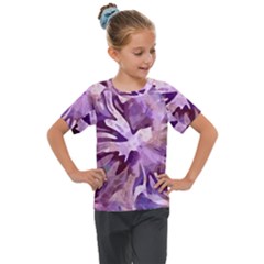 Plum Purple Abstract Floral Pattern Kids  Mesh Piece Tee