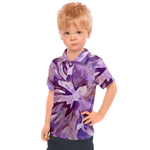 Plum Purple Abstract Floral Pattern Kids  Polo Tee by SpinnyChairDesigns