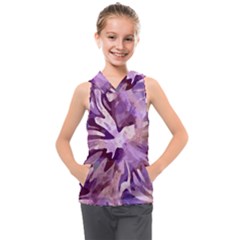 Plum Purple Abstract Floral Pattern Kids  Sleeveless Hoodie by SpinnyChairDesigns