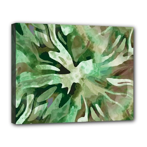 Green Brown Abstract Floral Pattern Canvas 14  X 11  (stretched) by SpinnyChairDesigns