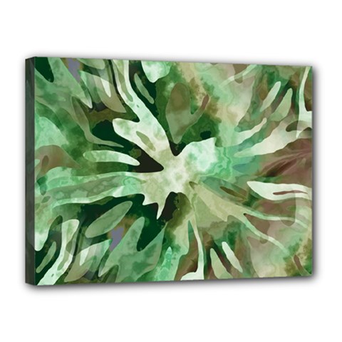 Green Brown Abstract Floral Pattern Canvas 16  X 12  (stretched) by SpinnyChairDesigns