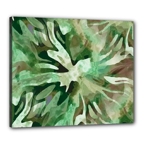 Green Brown Abstract Floral Pattern Canvas 24  X 20  (stretched) by SpinnyChairDesigns