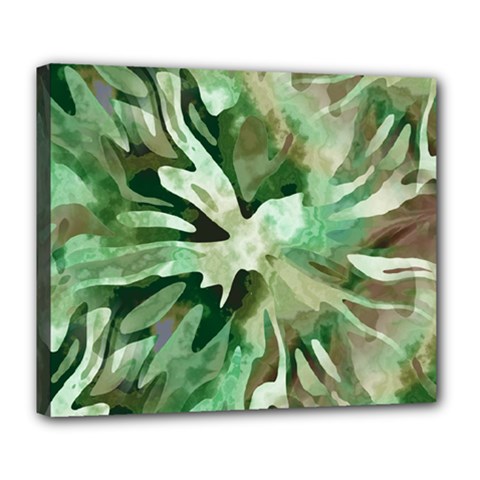 Green Brown Abstract Floral Pattern Deluxe Canvas 24  X 20  (stretched) by SpinnyChairDesigns