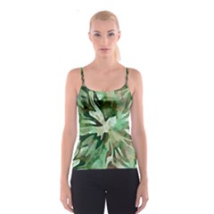 Green Brown Abstract Floral Pattern Spaghetti Strap Top by SpinnyChairDesigns