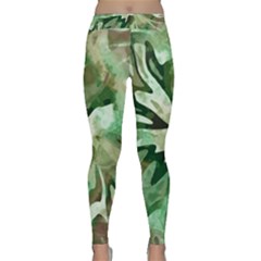 Green Brown Abstract Floral Pattern Classic Yoga Leggings by SpinnyChairDesigns