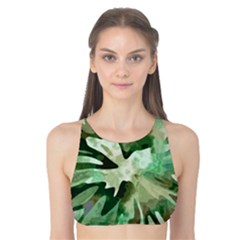 Green Brown Abstract Floral Pattern Tank Bikini Top by SpinnyChairDesigns