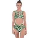 Green Brown Abstract Floral Pattern Bandaged Up Bikini Set  View1