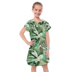 Green Brown Abstract Floral Pattern Kids  Drop Waist Dress by SpinnyChairDesigns