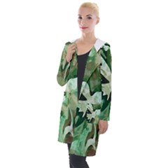 Green Brown Abstract Floral Pattern Hooded Pocket Cardigan by SpinnyChairDesigns