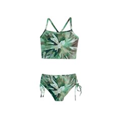 Green Brown Abstract Floral Pattern Girls  Tankini Swimsuit by SpinnyChairDesigns